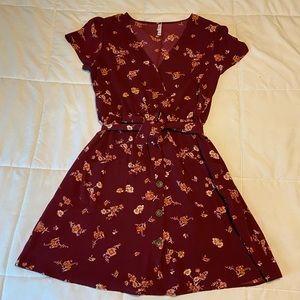 Floral Print Dress with Button Details and Belt
